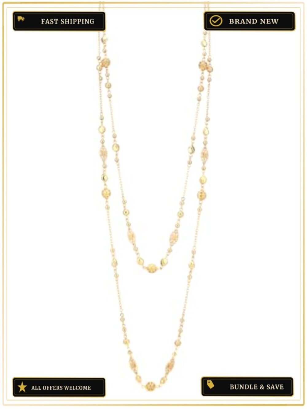 Layered Gold Long Necklace Natural Stone Beaded Double Strand Statement Jewelry